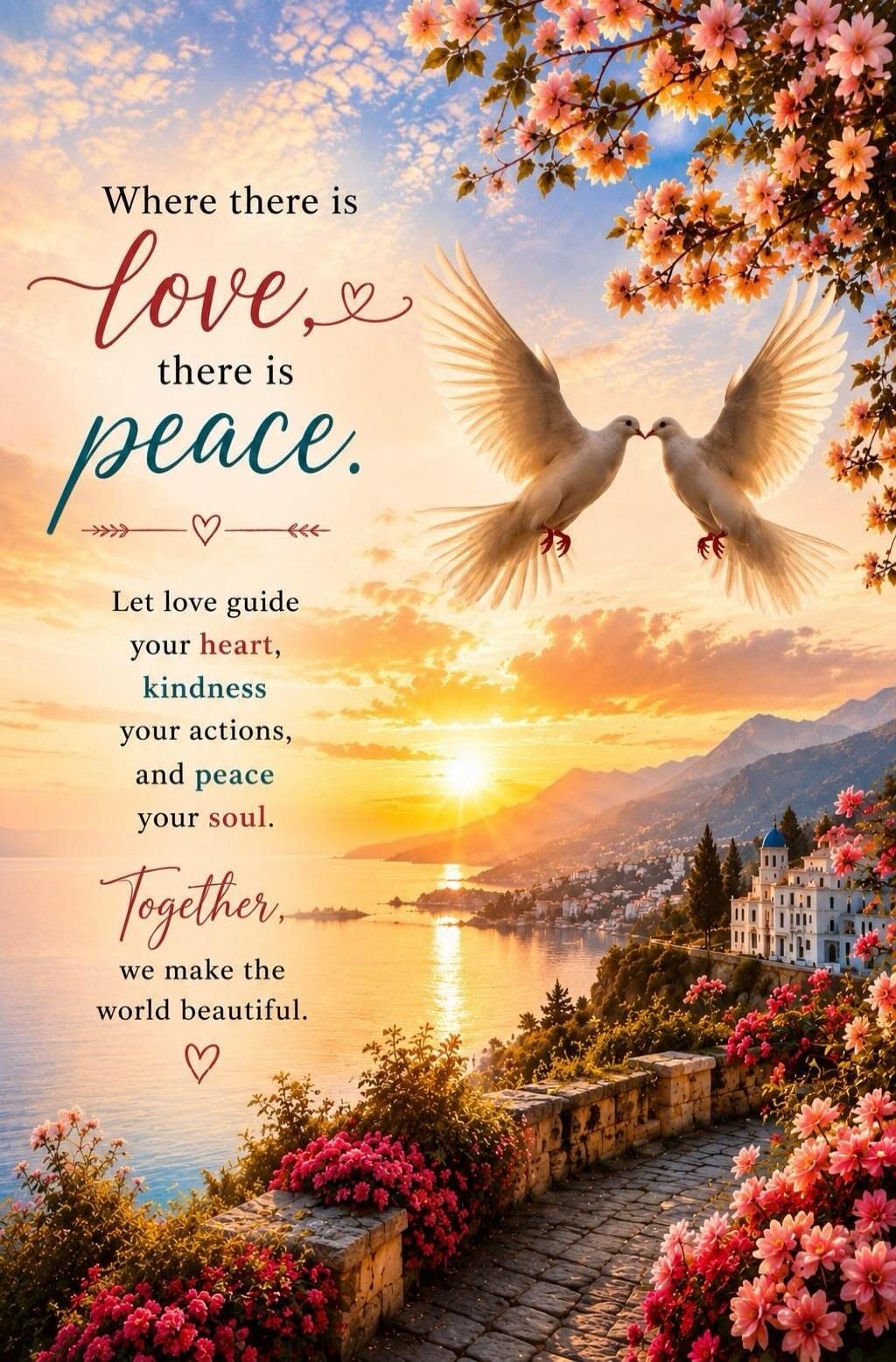 Where there is love, there is peace. Let love guide your heart, kindness your actions, and peace your soul. Together, we make the world beautiful.