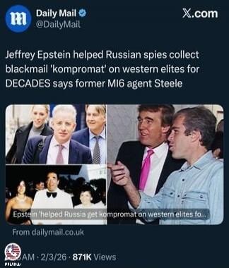 Jeffrey Epstein helped Russian spies collect blackmail 'kompromat' on western elites for DECADES says former MI6 agent Steele. Epstein 'helped Russia get kompromat on western elites fo...