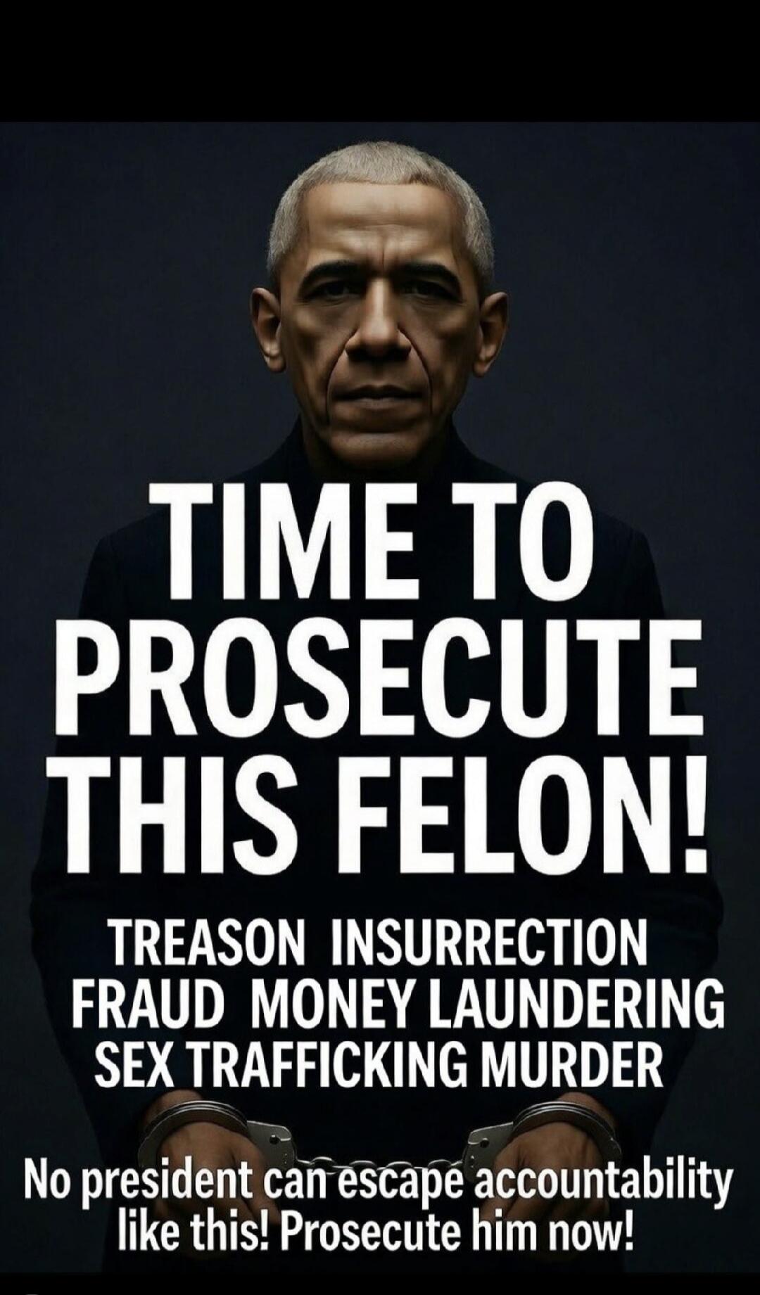 TIME TO PROSECUTE THIS FELON! TREASON INSURRECTION FRAUD MONEY LAUNDERING SEX TRAFFICKING MURDER No president can escape accountability like this! Prosecute him now!