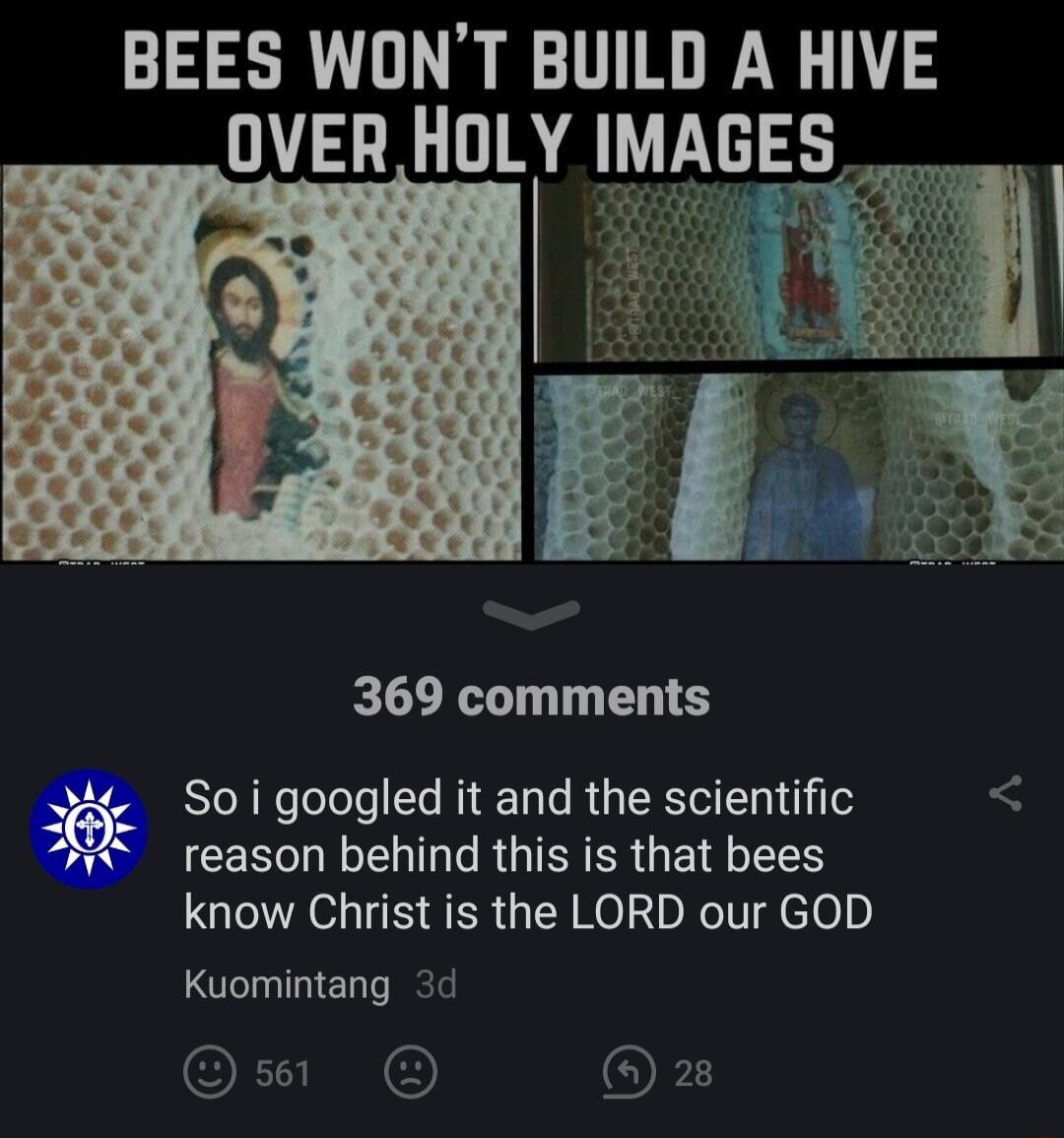 BEES WONT BUILD A HIVE OVERHOLY IMAGES_ 369 comments Soigoogled it and the scientific R GRGIENER LIS know Christ is the LORD our GOD Kuomintang 3d s OF