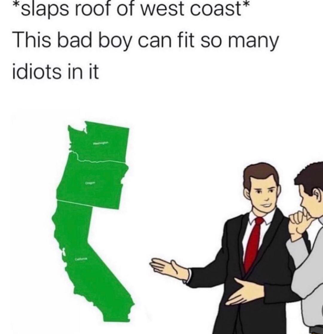 slaps roof of west coast This bad boy can fit so many idiots in it