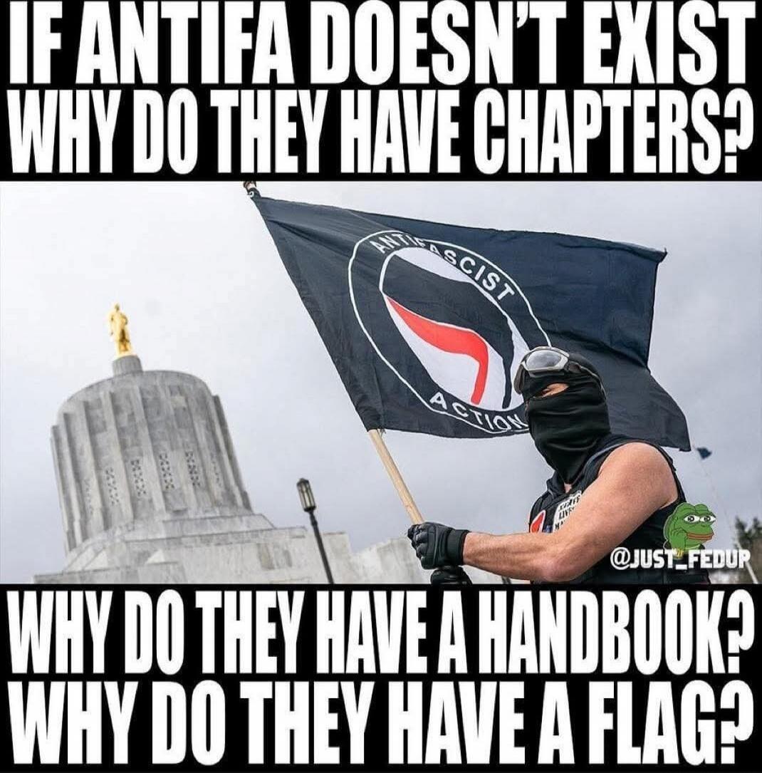 If Antifa doesn't exist why do they have chapters? Why do they have a handbook? Why do they have a flag?