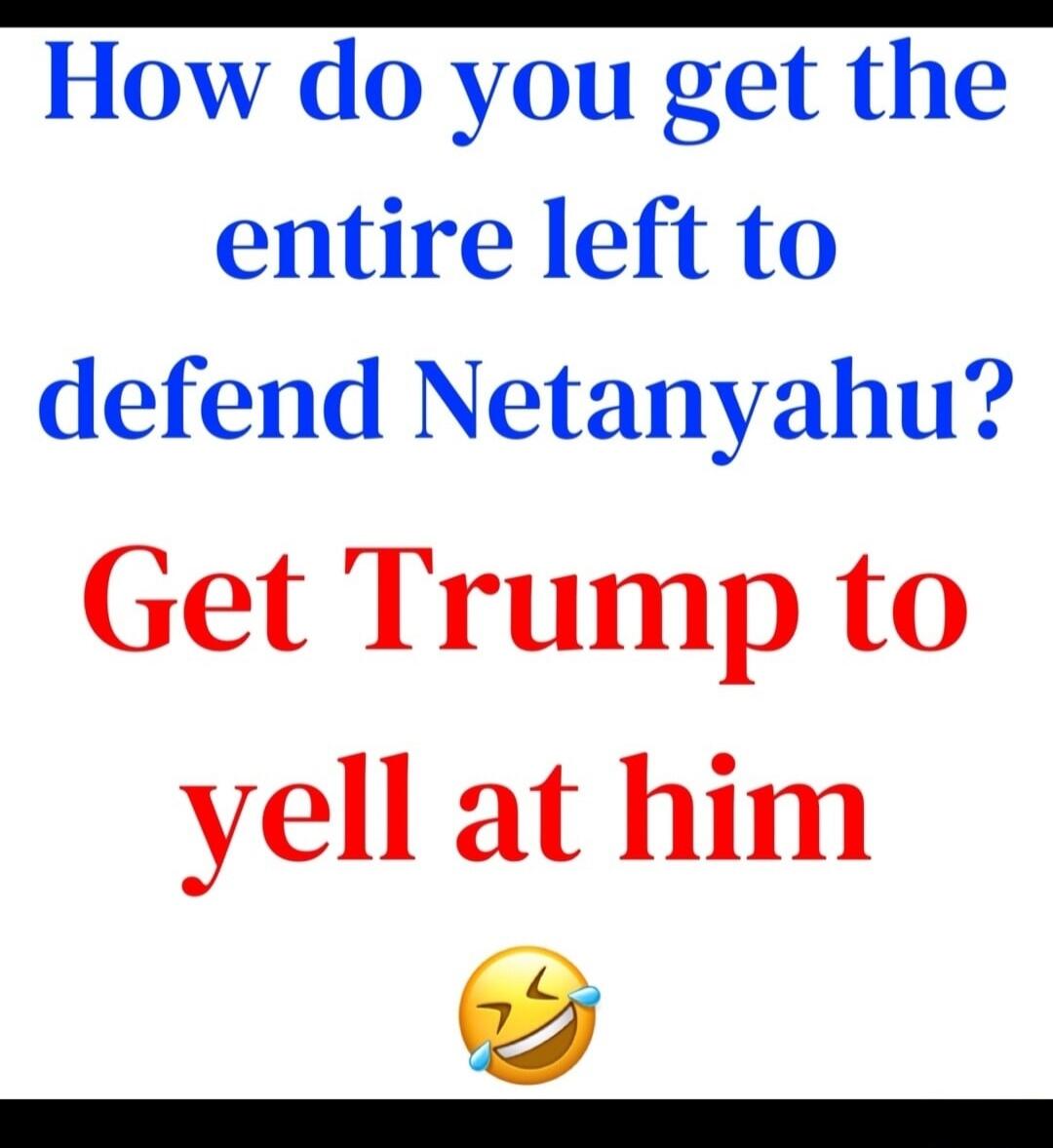 How do you get the entire left to defend Netanyahu? Get Trump to yell at him 😂
