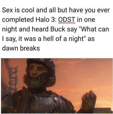 Sex is cool and all but have you ever completed Halo 3 ODST in one night and heard Buck say What can say it was a hell of a night as dawn breaks