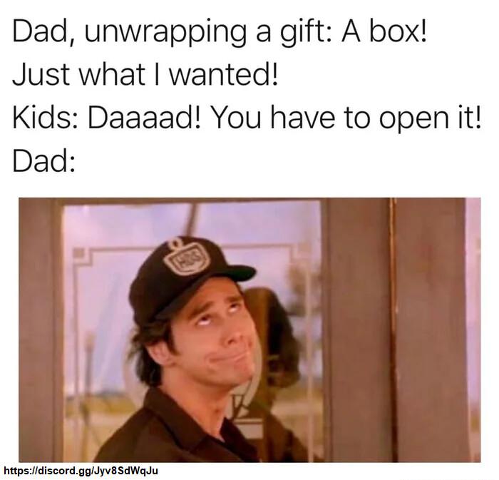 Dad unwrapping a gift A box Just what wanted Kids Daaaad You have to open it Dad