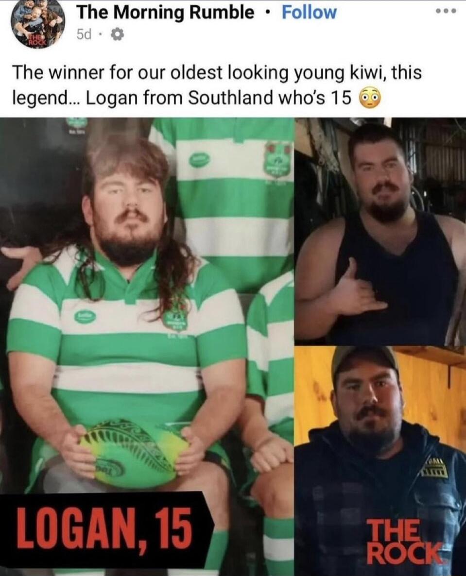 The winner for our oldest looking young kiwi this legend Logan from Southland whos 15 3