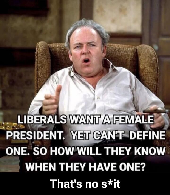 LIBERALS WANT A FEMALE PRESIDENT. YET CAN'T DEFINE ONE. SO HOW WILL THEY KNOW WHEN THEY HAVE ONE? That's no s*it