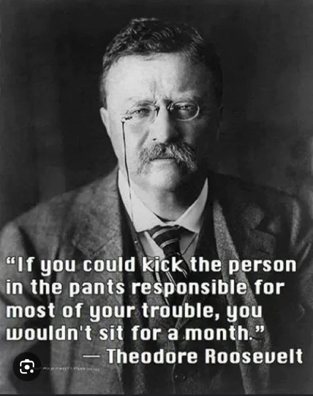 If you could kick the person in the pants responsible for most of your trouble, you wouldn't sit for a month. — Theodore Roosevelt