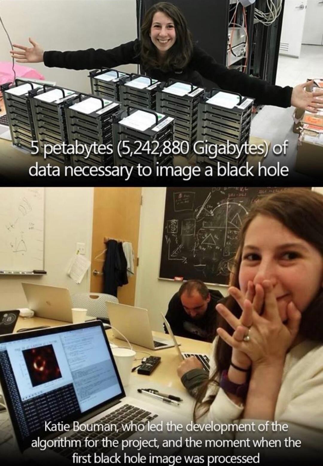 NS B 5ipetabytes 5242880 Gigaby data necessary to image a black hole algorithm for the project and the moment when the first black hole image was processed