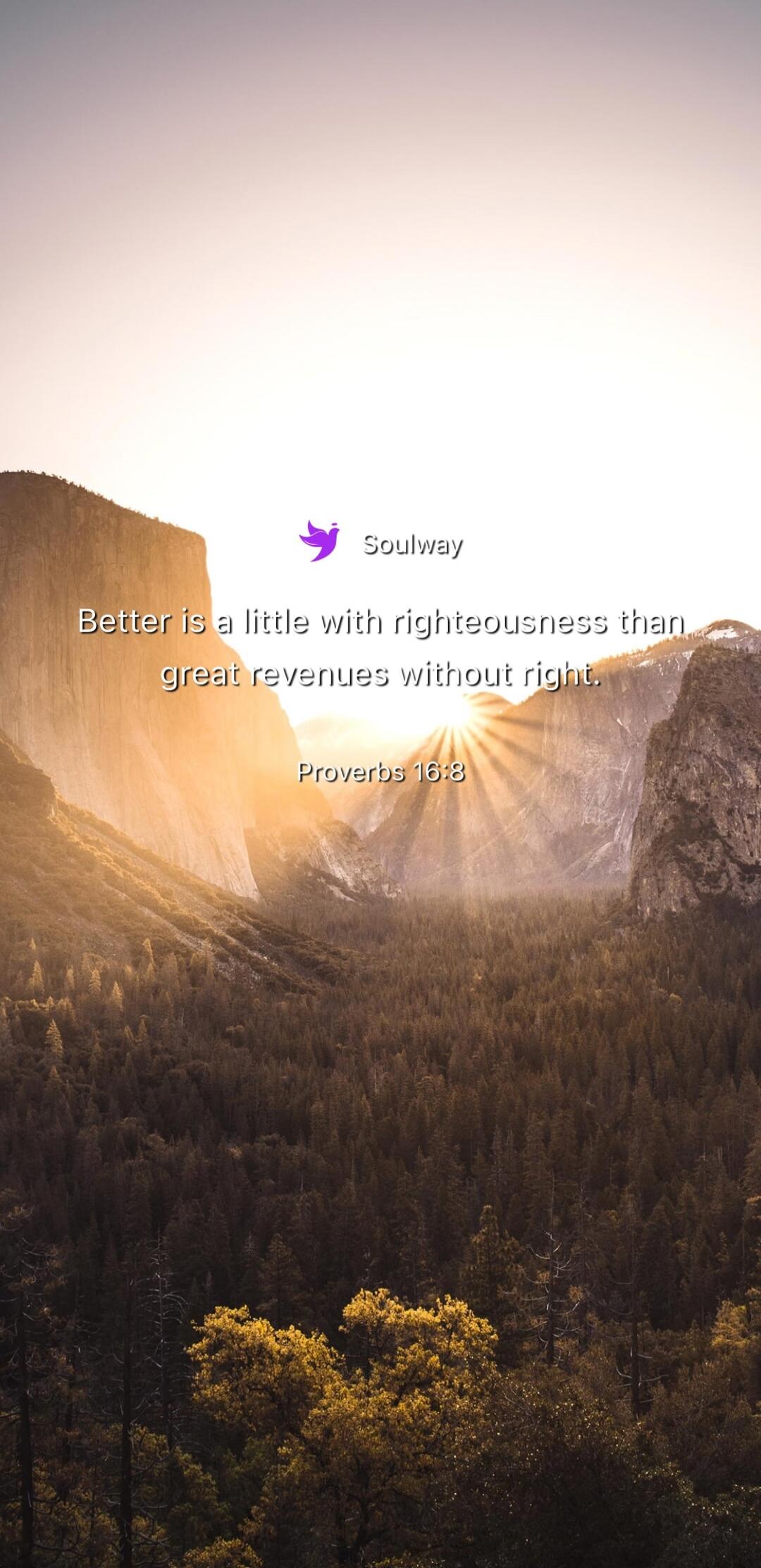 Soulway Better is a little with righteousness than great revenues without right. Proverbs 16:8