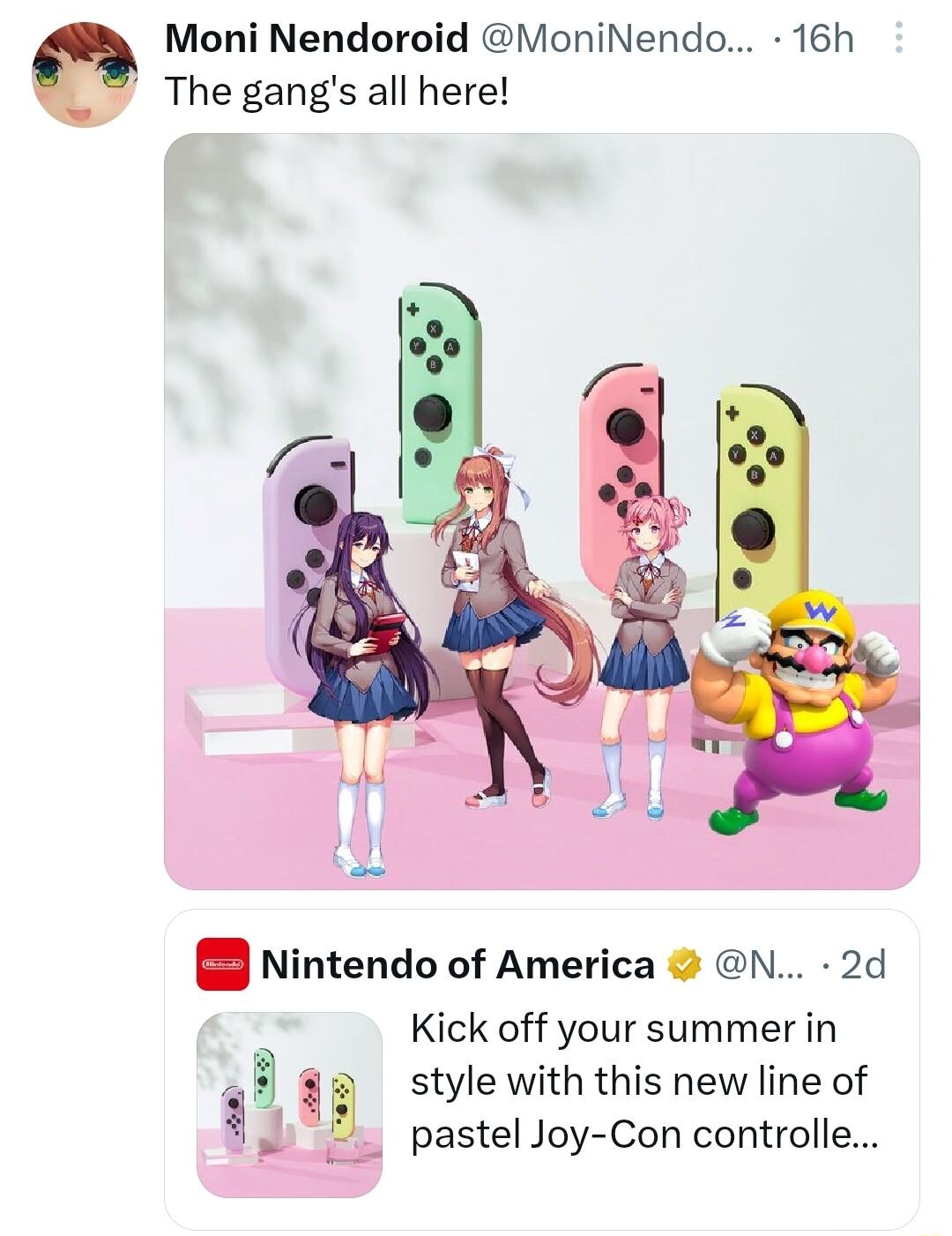 Moni Nendoroid MoniNendo 16h The gangs all here Nintendo of America N 2d Kick off your summer in 2 i style with this new line of pastel Joy Con controlle