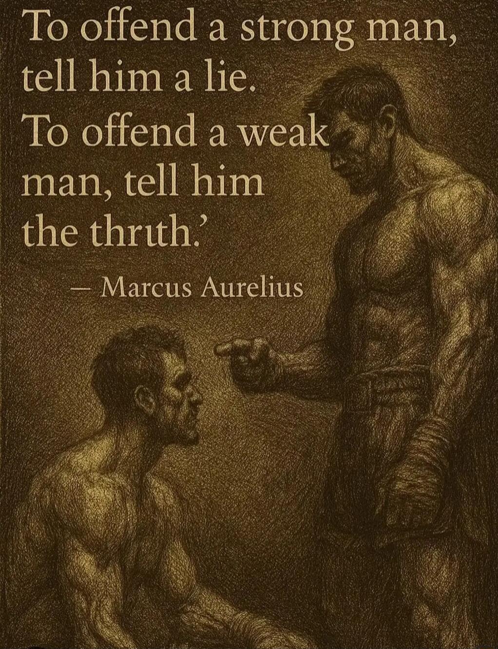 To offend a strong man, tell him a lie. To offend a weak man, tell him the thruth. — Marcus Aurelius