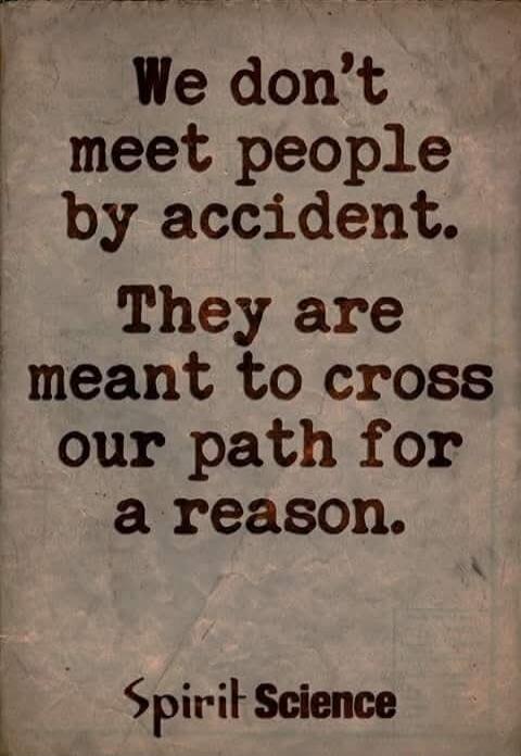 We don't meet people by accident. They are meant to cross our path for a reason. Spirit Science