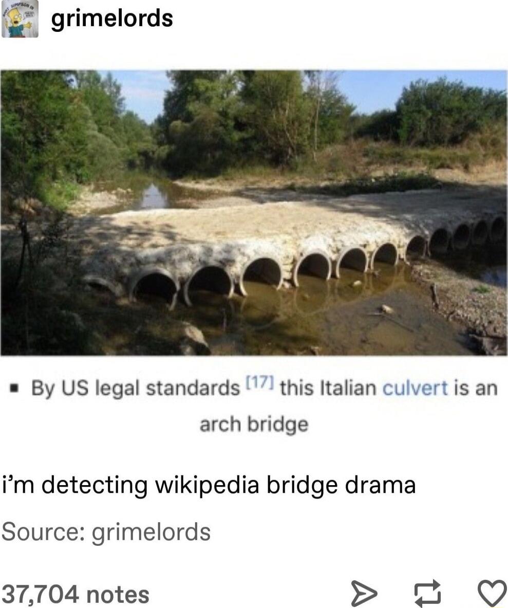 il grimelords By US legal standards this Italian culvert is an arch bridge im detecting wikipedia bridge drama Source grimelords 37704 notes 2 QO