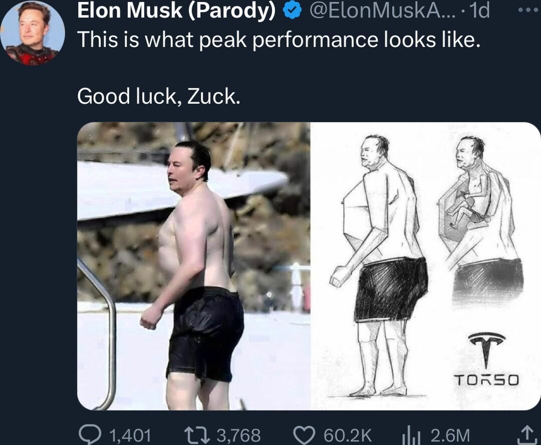 Elon Musk Parody ElonMuskA 1d This is what peak performance looks like elelele RIVTo ATl