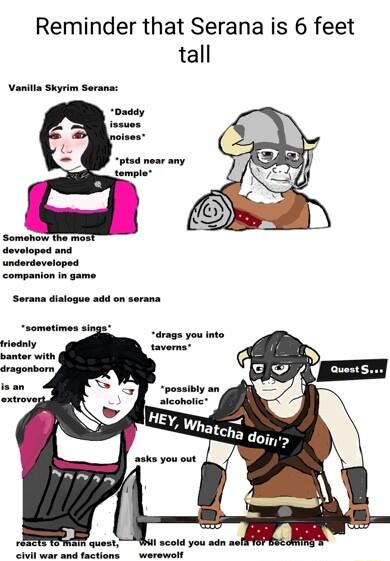 Reminder that Serana is 6 feet tall Vanilia Skyrim Serana