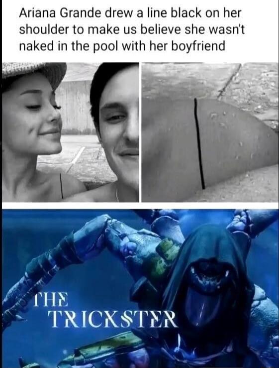 Ariana Grande drew a line black on her shoulder to make us believe she wasn't naked in the pool with her boyfriend