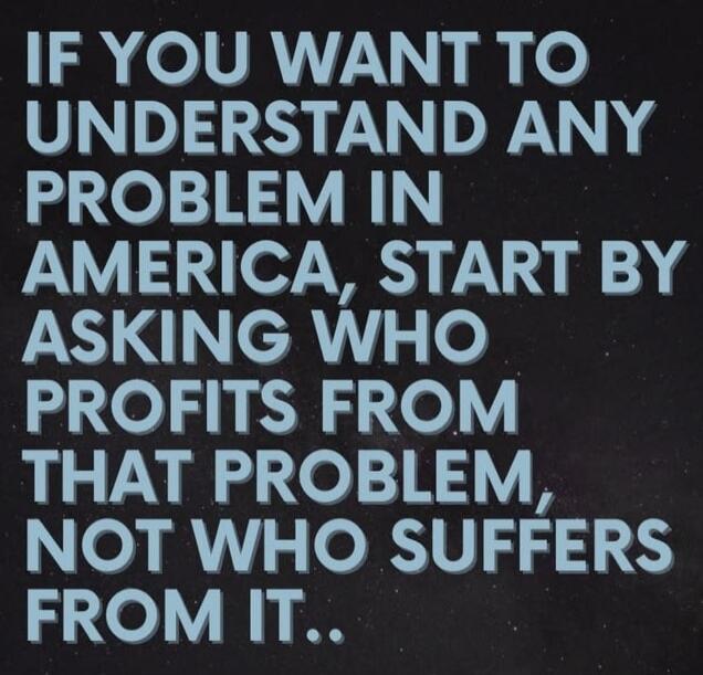 IF YOU WANT TO UNDERSTAND ANY PROBLEM IN AMERICA, START BY ASKING WHO PROFITS FROM THAT PROBLEM, NOT WHO SUFFERS FROM IT..