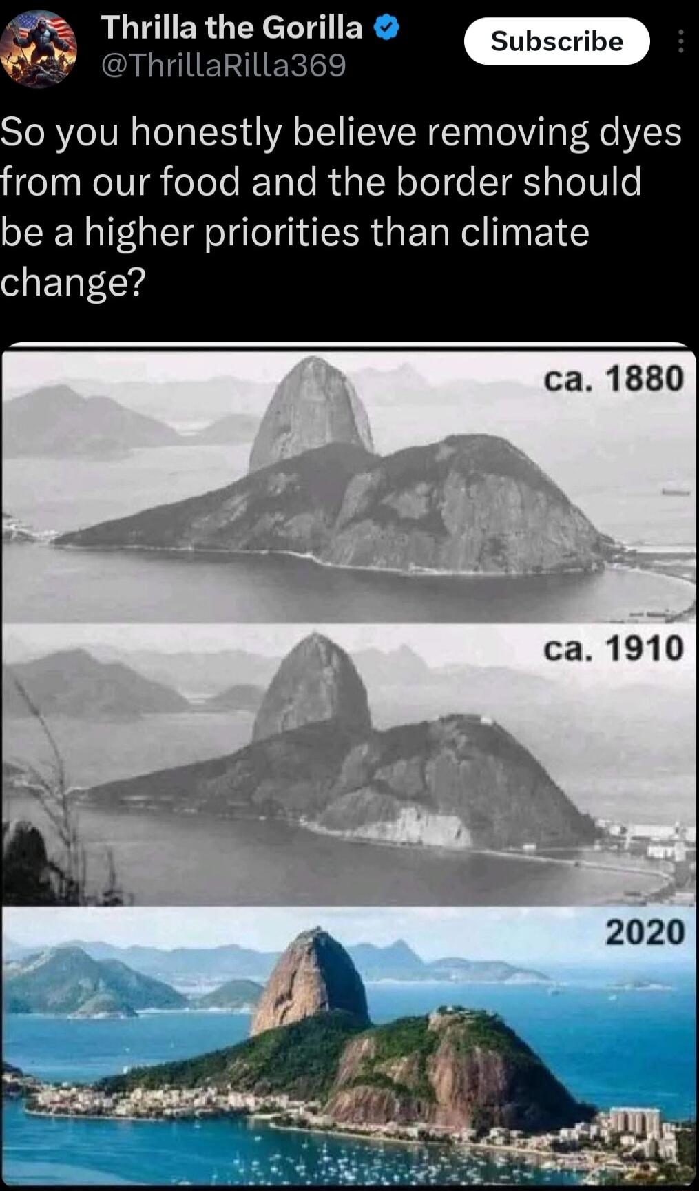 Thrilla the Gorilla TERTERE So you honestly believe removing dyes rom our food and the border should be a higher priorities than climate change ca 1880 ca 1910