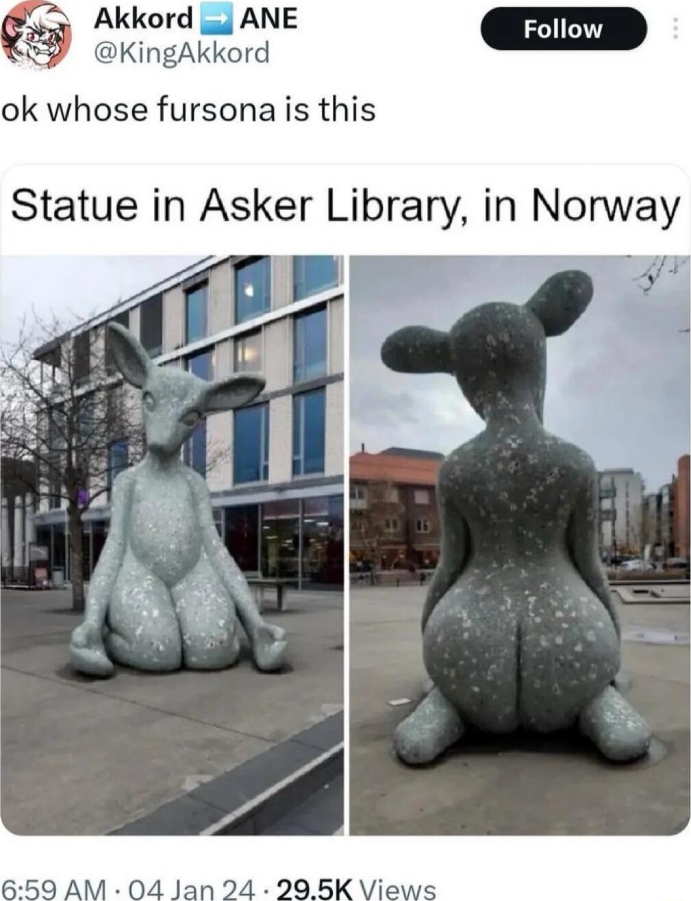 look whose fursona is this
Statue in Asker Library, in Norway