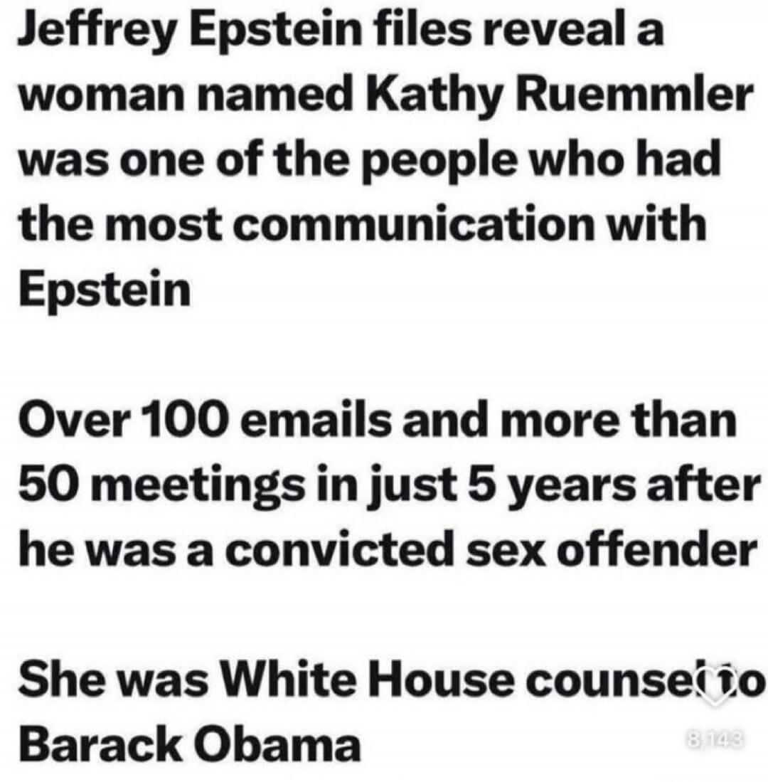 Jeffrey Epstein files reveal a woman named Kathy Ruemmler was one of the people who had the most communication with Epstein Over 100 emails and more than 50 meetings in just 5 years after he was a convicted sex offender She was White House counsel to Barack Obama
