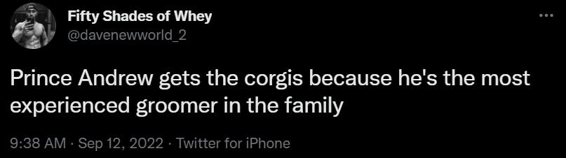 Fifty Shades of Whey L 4 o Prince Andrew gets the corgis because hes the most experienced groomer in the family