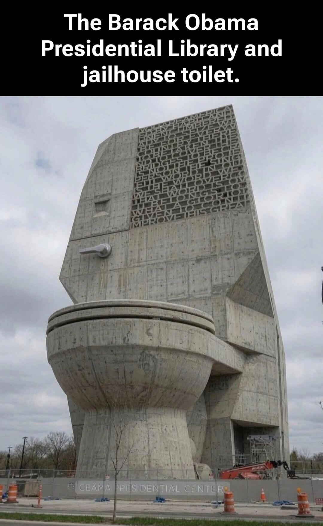 The Barack Obama Presidential Library and jailhouse toilet. Obama Presidential Center.