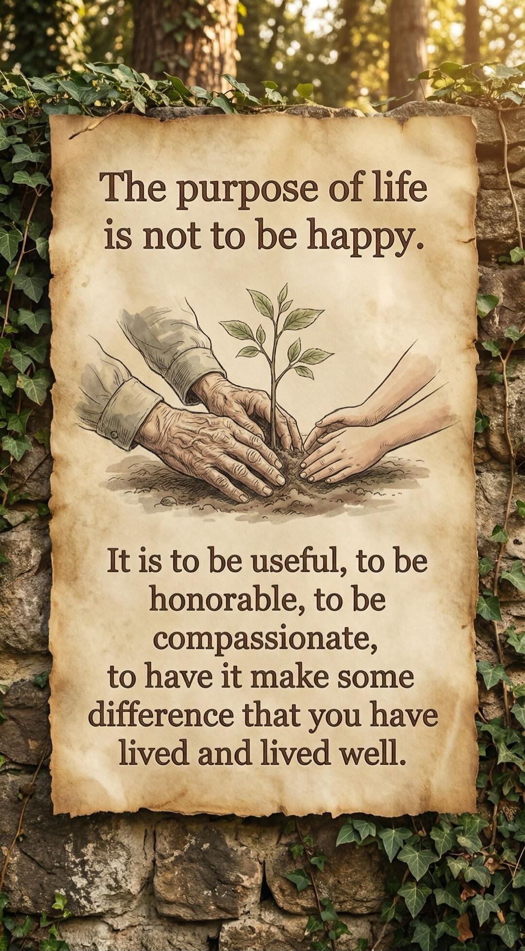 The purpose of life is not to be happy. It is to be useful, to be honorable, to be compassionate, to have it make some difference that you have lived and lived well.