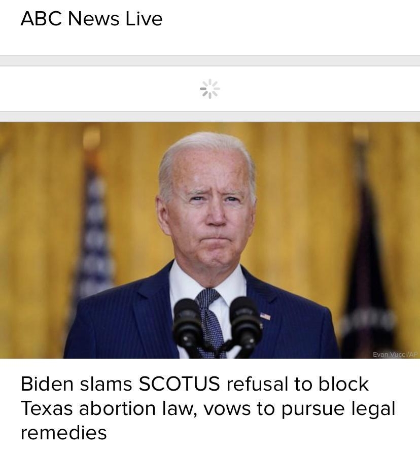 ABC News Live Biden slams SCOTUS refusal to block Texas abortion law vows to pursue legal remedies