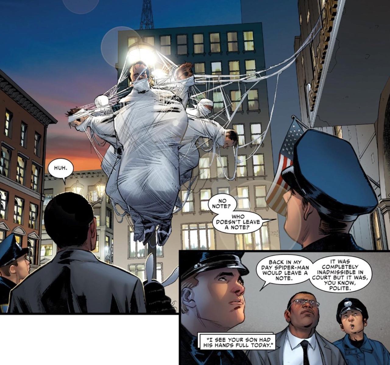 BACK IN MY IT WAS DAY SPIDER MAN COMPLETELY WOULD LEAVE A _ INADMISSIBLE IN COURT BUT IT WAS YOU KNOW POLITE I SEE YOUR SON HA