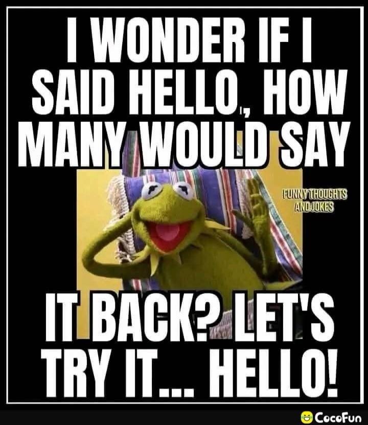 I WONDER IF I SAID HELLO, HOW MANY WOULD SAY IT BACK? LET'S TRY IT... HELLO! FUNNY THOUGHTS AND JOKES
