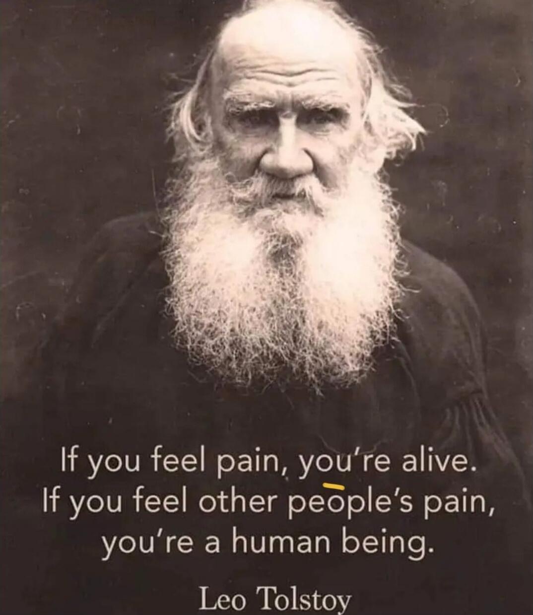 If you feel pain, you're alive. If you feel other people's pain, you're a human being.
Leo Tolstoy