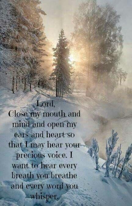 Lord, close my mouth, and mind, and open my ears and heart so that I may hear your precious voice. I want to hear every breath you breathe, and every word you whisper.