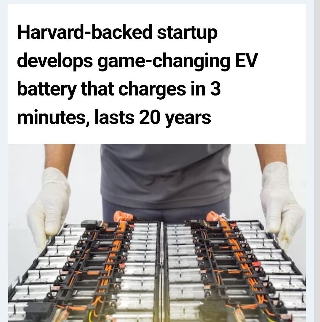 Harvard backed startup develops game changing EV battery that charges in 3 minutes lasts 20 years