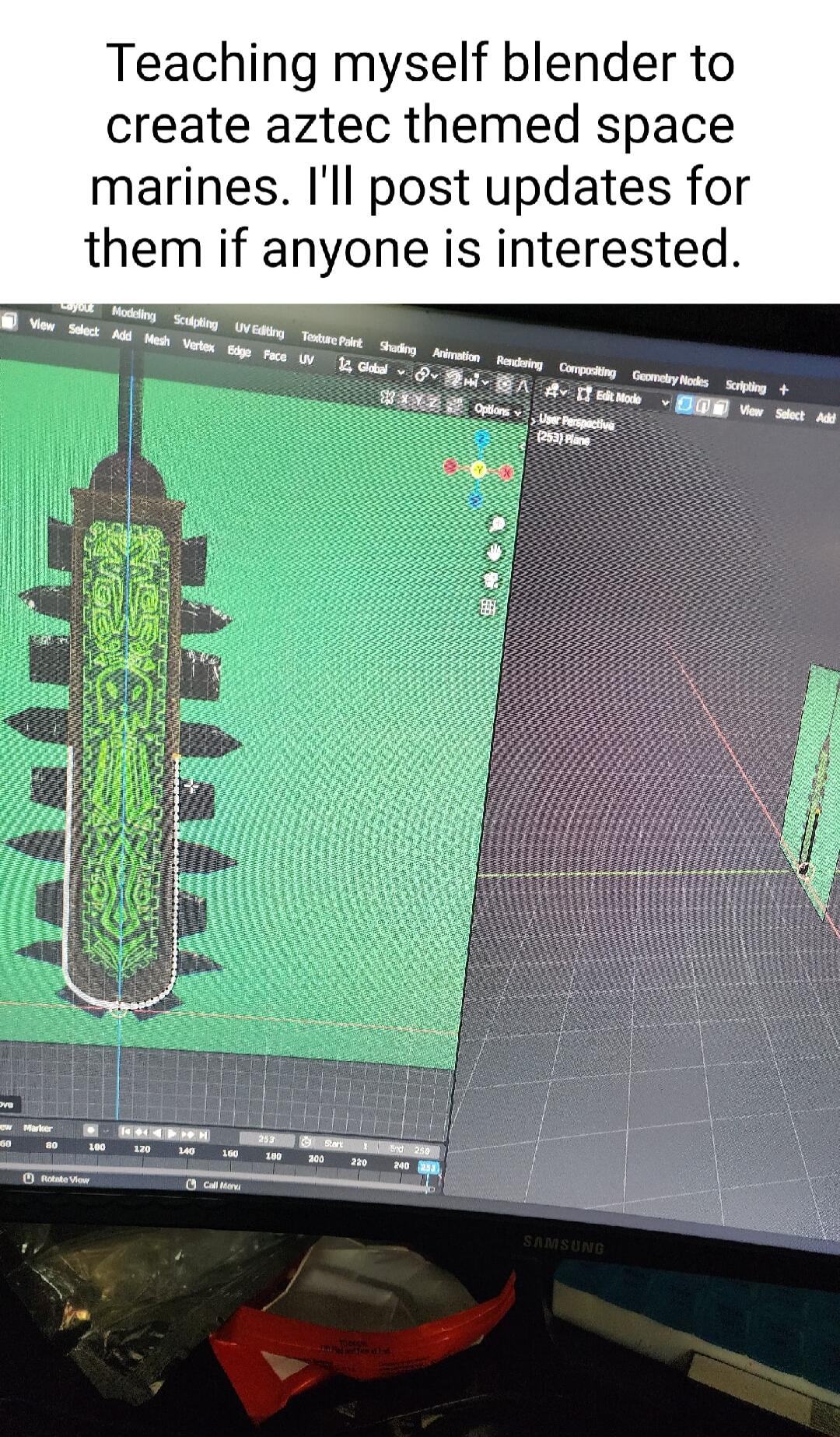 Teaching myself blender to create aztec themed space marines Ill post updates for them if anyone is interested
