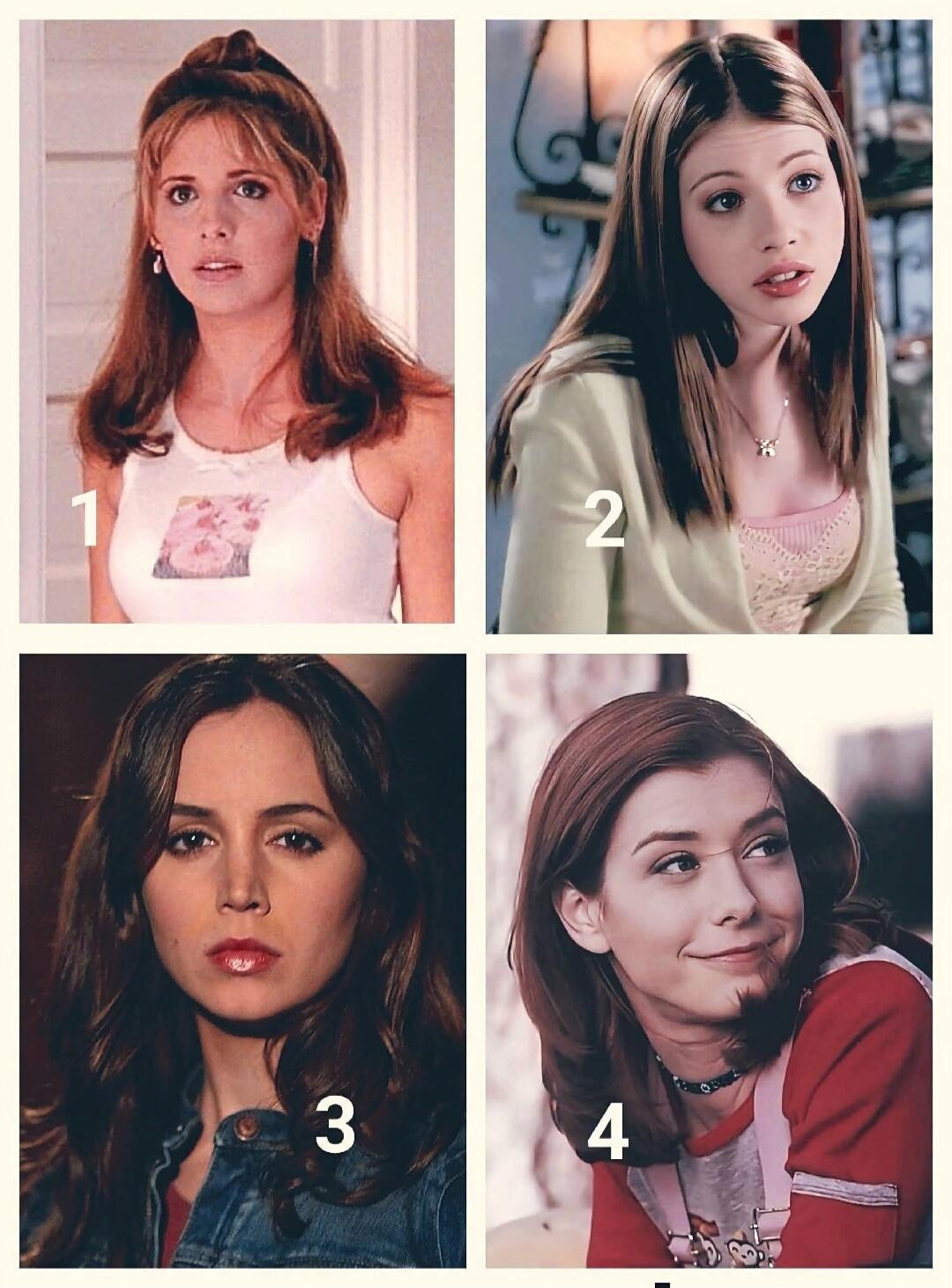 A four-panel collage featuring female characters, each numbered from 1 to 4.