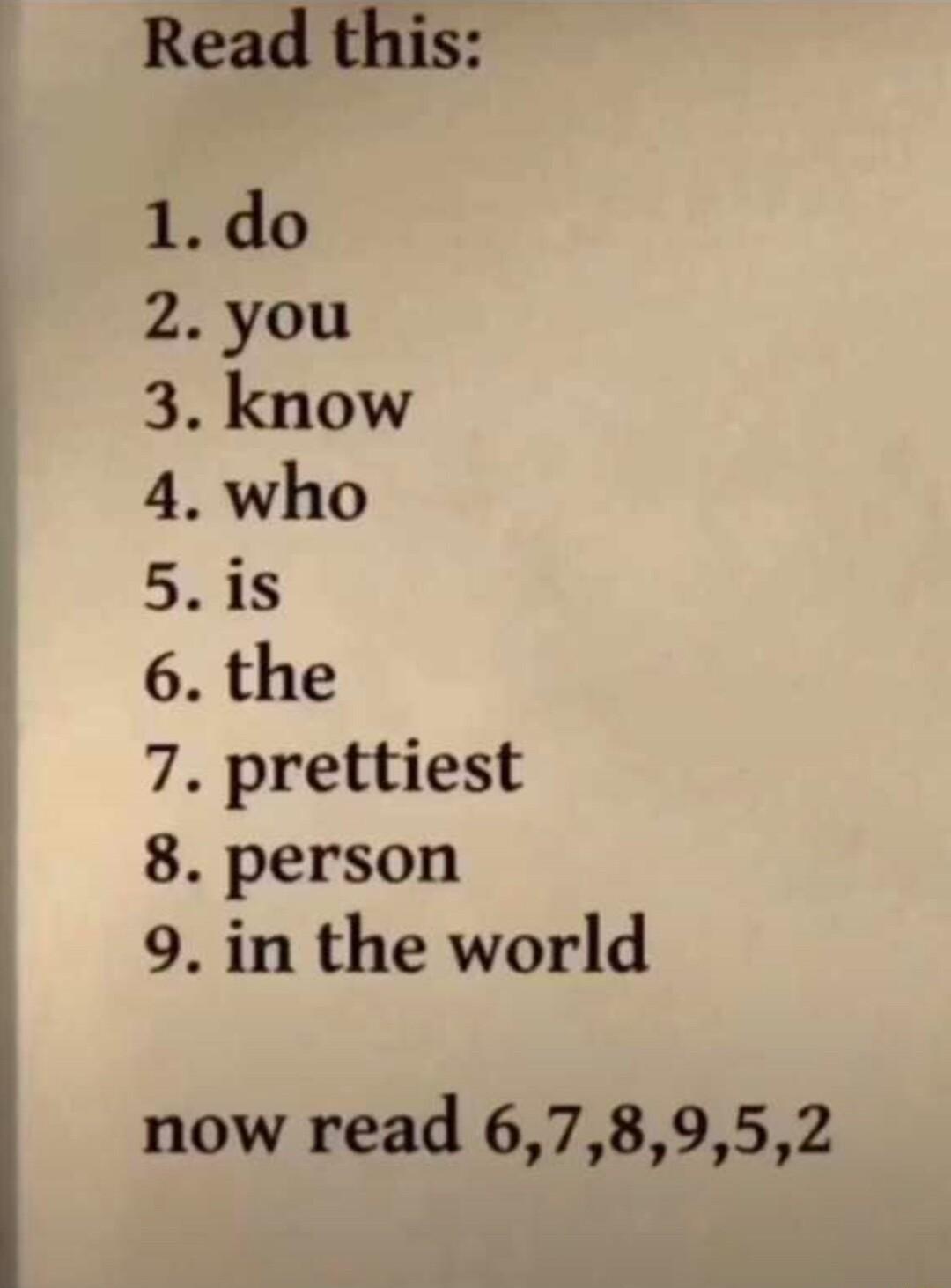 g o the prettiest person in the world RNV RN B w now read 678952