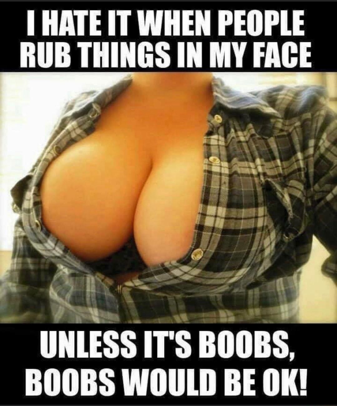 HATE IT WHEN PEOPLE RUB THINGS IN MY FACE i 1t UNLESS ITS BOOBS BOOBS WOULD BE OK