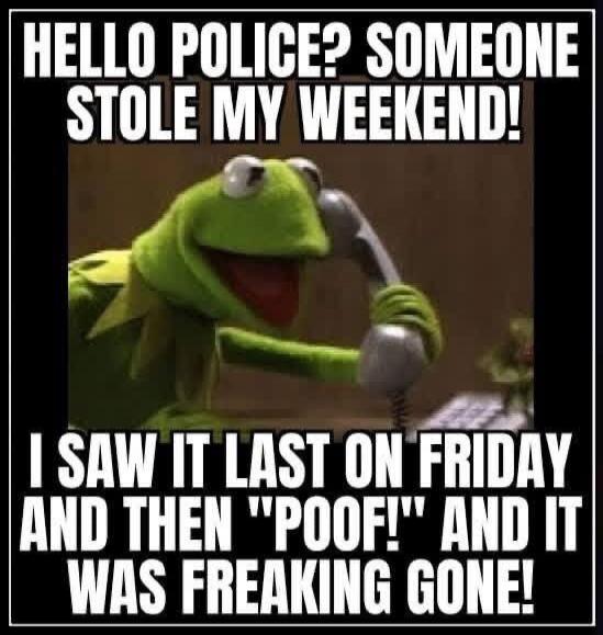 HELLO POLICE? SOMEONE STOLE MY WEEKEND! I SAW IT LAST ON FRIDAY AND THEN 