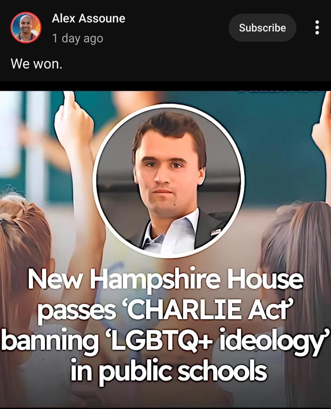 We won. New Hampshire House passes 'CHARLIE Act' banning 'LGBTQ+ ideology' in public schools