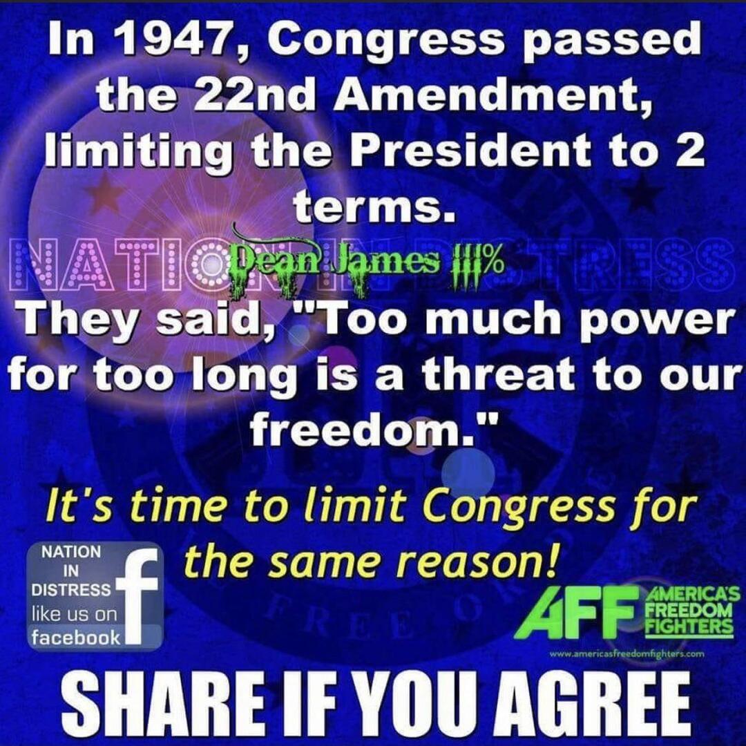 In 1947 Congress passed b L W ELE G E LR iti xuthe President to 2 for tooldg is a threat to our freedom Its time to limit Congress for Y the same reason DISTRESS like us on facebook SHAREIFYOU AGBEE