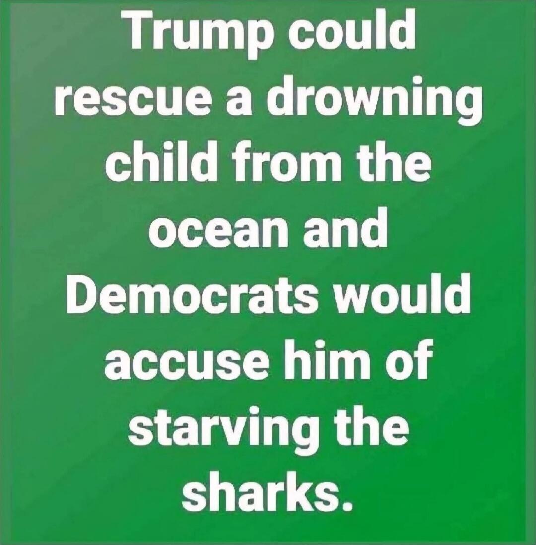 Trump could rescue a drowning child from the ocean and Democrats would accuse him of starving the sharks.