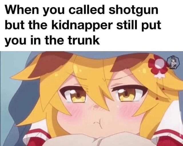 When you called shotgun but the kidnapper still put you in the trunk