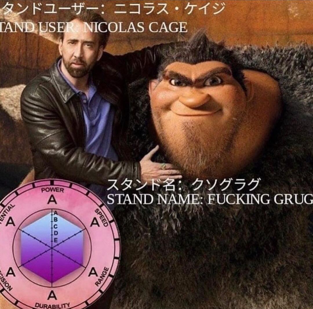 COLAS CAGE v i D Z NI 5 B STAND NAME EUCKING GRUG