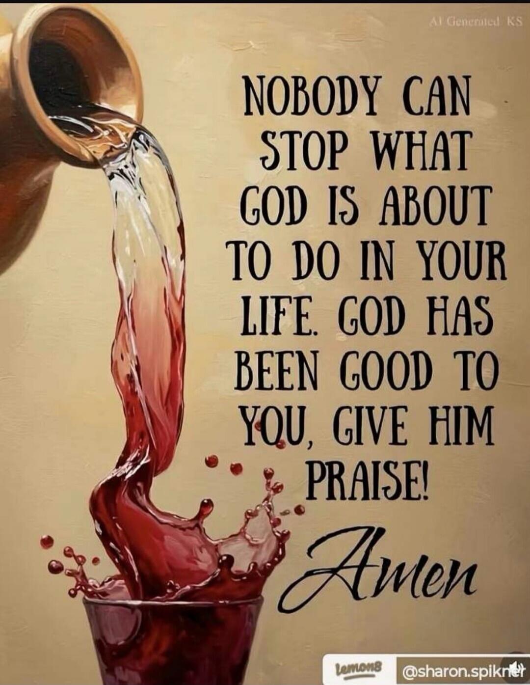 NOBODY CAN STOP WHAT GOD IS ABOUT TO DO IN YOUR LIFE. GOD HAS BEEN GOOD TO YOU, GIVE HIM PRAISE! Amen
