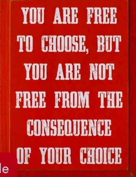 YOU ARE FREE TO CHOOSE, BUT YOU ARE NOT FREE FROM THE CONSEQUENCE OF YOUR CHOICE