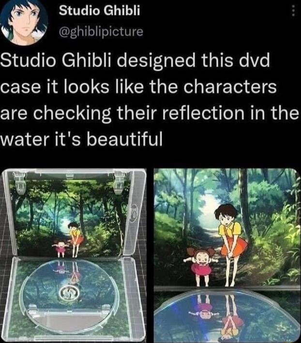 Studio Ghibli L y ghiblipicture Studio Ghibli designed this dvd LR e To CHIICR R ETETa TS are checking their reflection in the WELCIIEREET