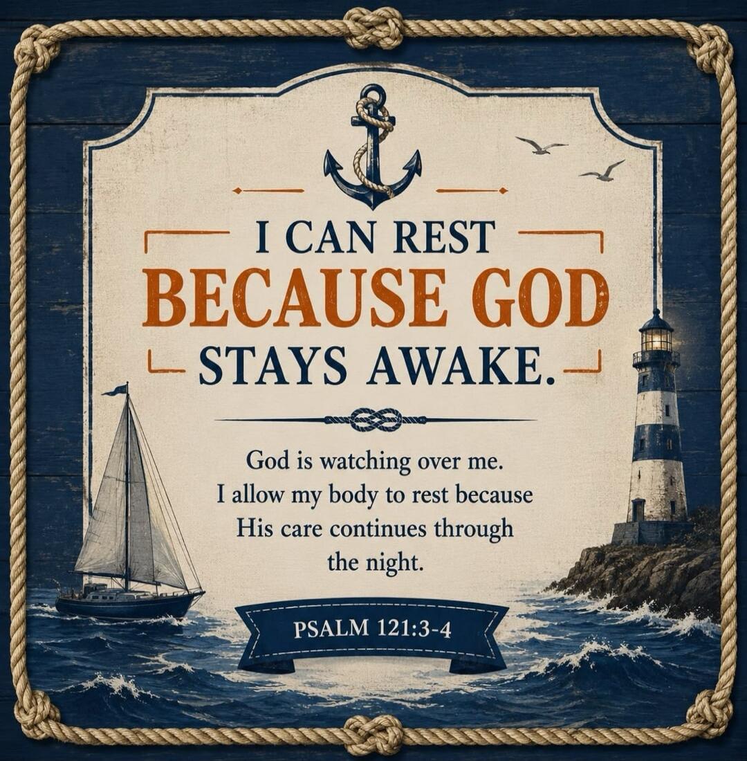 I CAN REST BECAUSE GOD STAYS AWAKE. God is watching over me. I allow my body to rest because His care continues through the night. PSALM 121:3-4