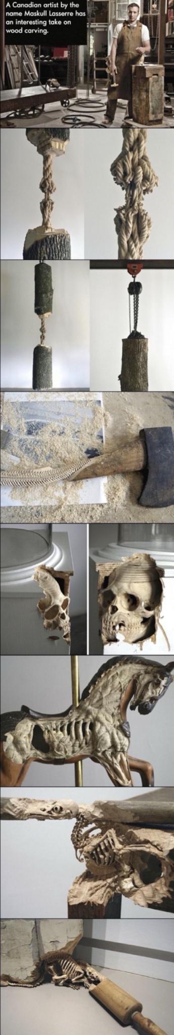A Canodian ortist by the nome Maskull Lasserre ha on interesting take on wood carving