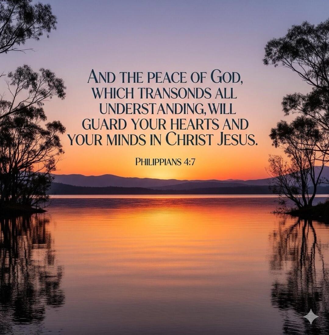 And the peace of God, which transcends all understanding, will guard your hearts and your minds in Christ Jesus. Philippians 4:7